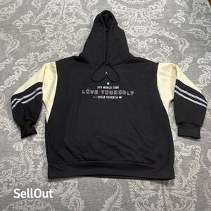 BTS World Tour 'Love Yourself' Unisex Black Striped Hoodie One LJ, Juniors